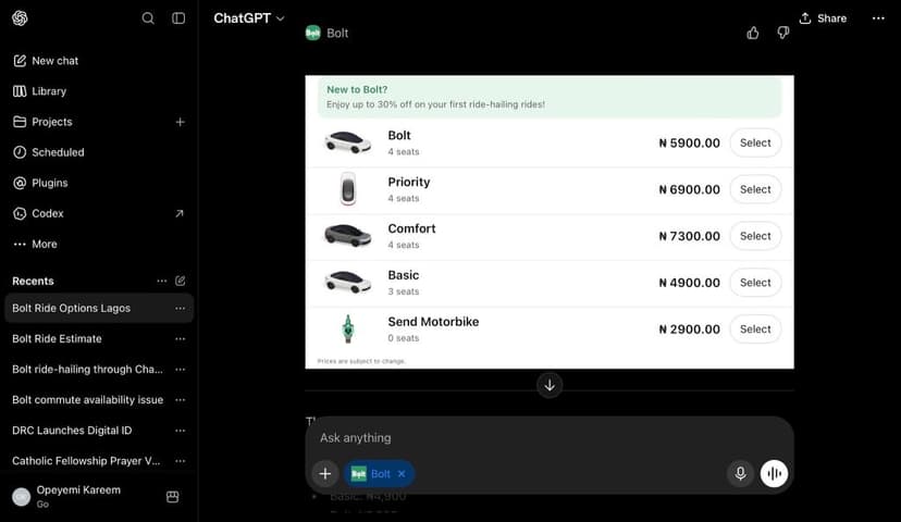 Bolt brings ride-hailing to ChatGPT across Africa and global markets